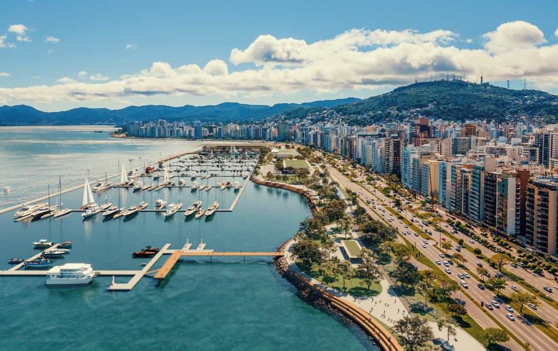 Vista aérea do centro e Beira Mar Norte de Florianópolis SC
